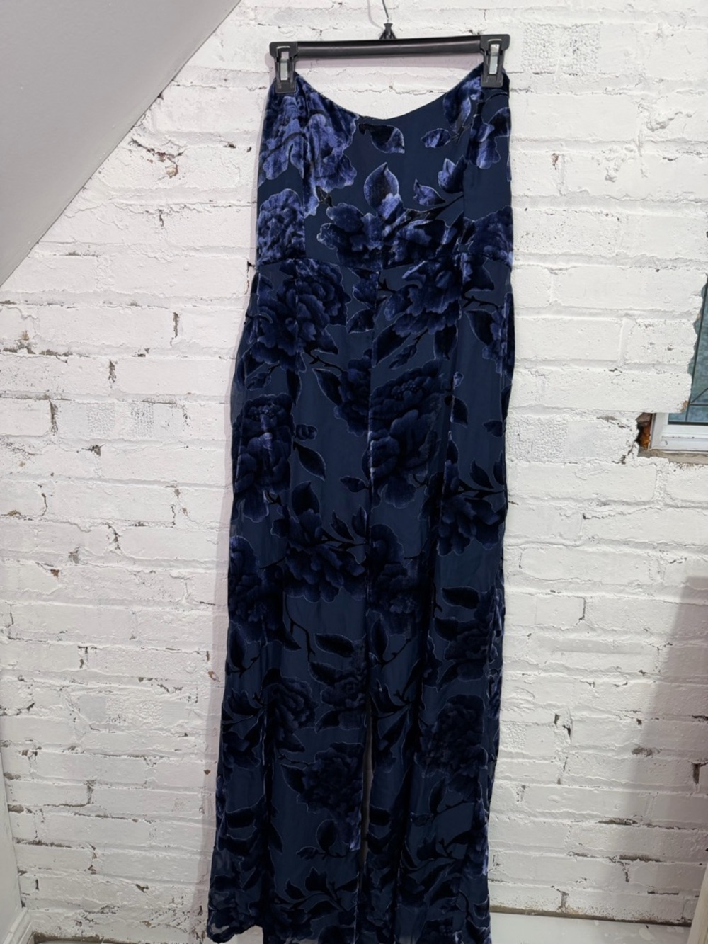 Hutch Sonnie Wide Leg Jumpsuit Floral Blue Velvet Formal Strapless Corset Sz 16 - Picture 4 of 11